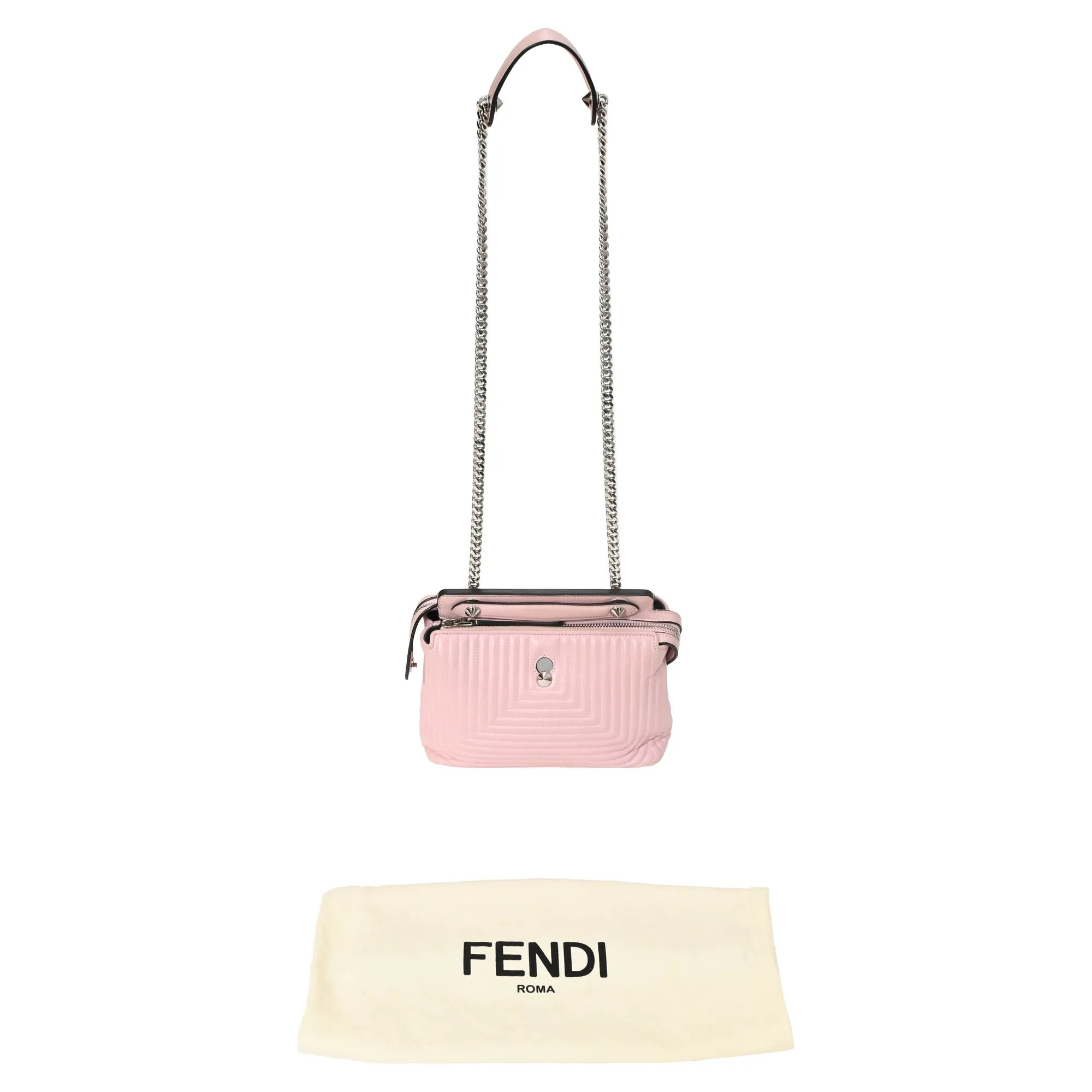 Fendi Quilted Dotcom Click Shoulder Bag in Cream Leather