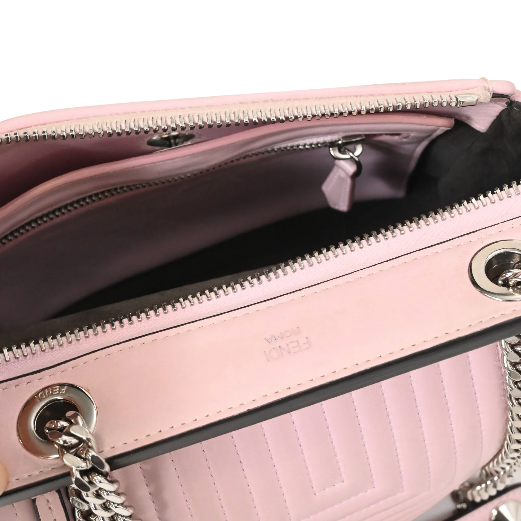 Fendi Quilted Dotcom Click Shoulder Bag in Cream Leather