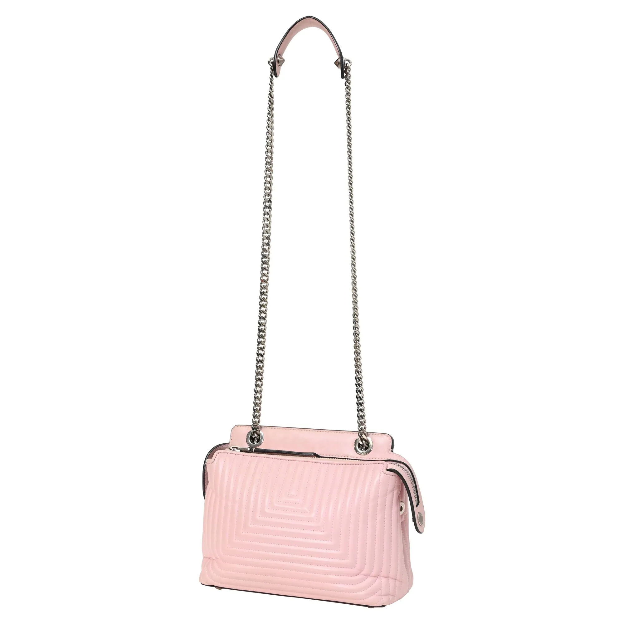 Fendi Quilted Dotcom Click Shoulder Bag in Cream Leather
