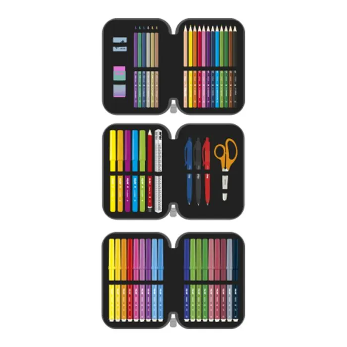 Filled Triple Decker Pencil Case Sunset Series, Pink