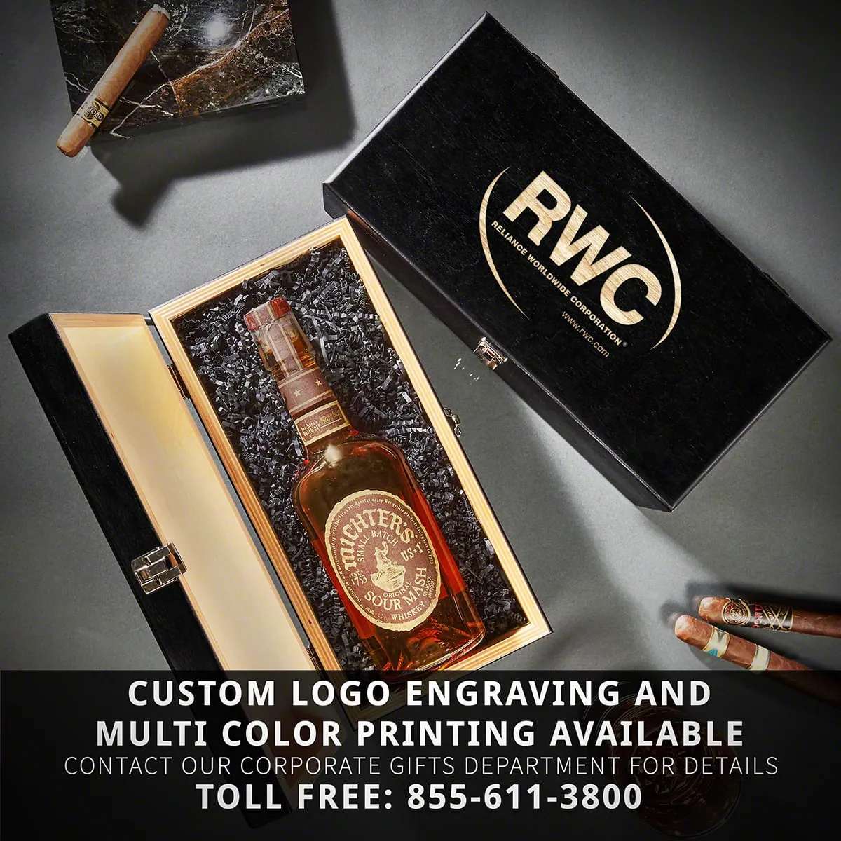 Firefighter Custom Whiskey Cigar Gift Set with Travel Cigar Holder - 7pc Ebony Black Box