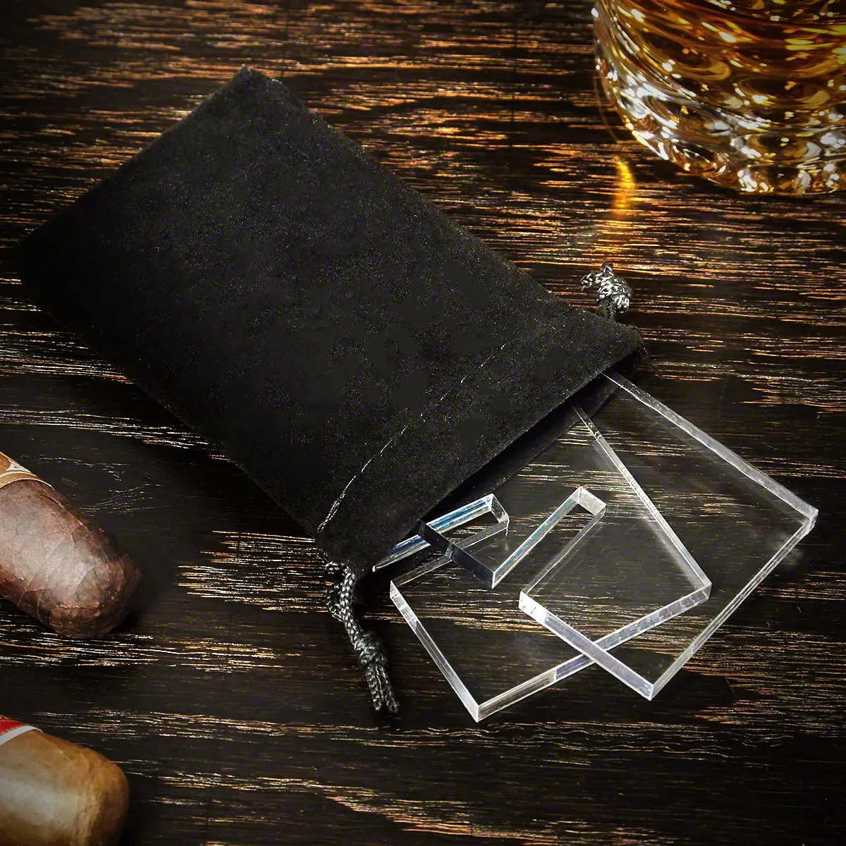 Firefighter Custom Whiskey Cigar Gift Set with Travel Cigar Holder - 7pc Ebony Black Box