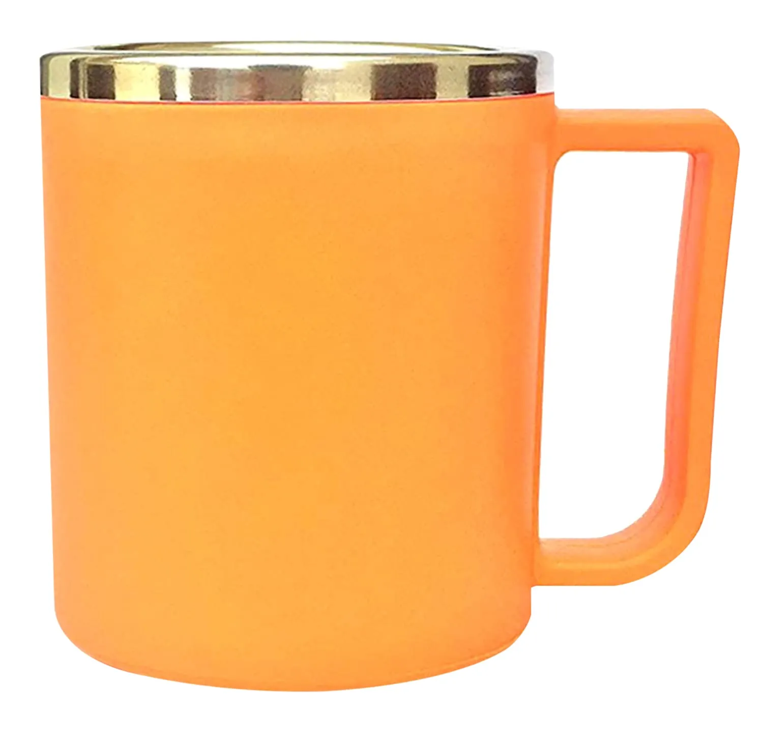 Heart Home Medium Size Plastic Steel Cups for Coffee Tea Cocoa, Camping Mugs with Handle, Portable & Easy Clean, Set of 4 (Green & Orange)