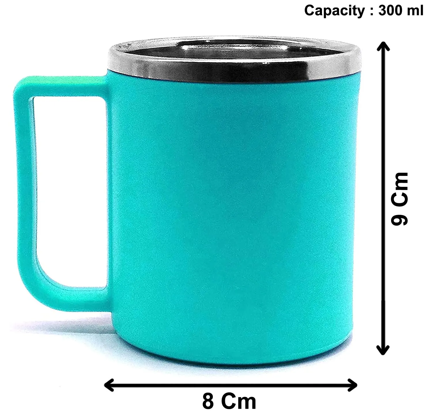 Heart Home Medium Size Plastic Steel Cups for Coffee Tea Cocoa, Camping Mugs with Handle, Portable & Easy Clean, Set of 4 (Green & Orange)