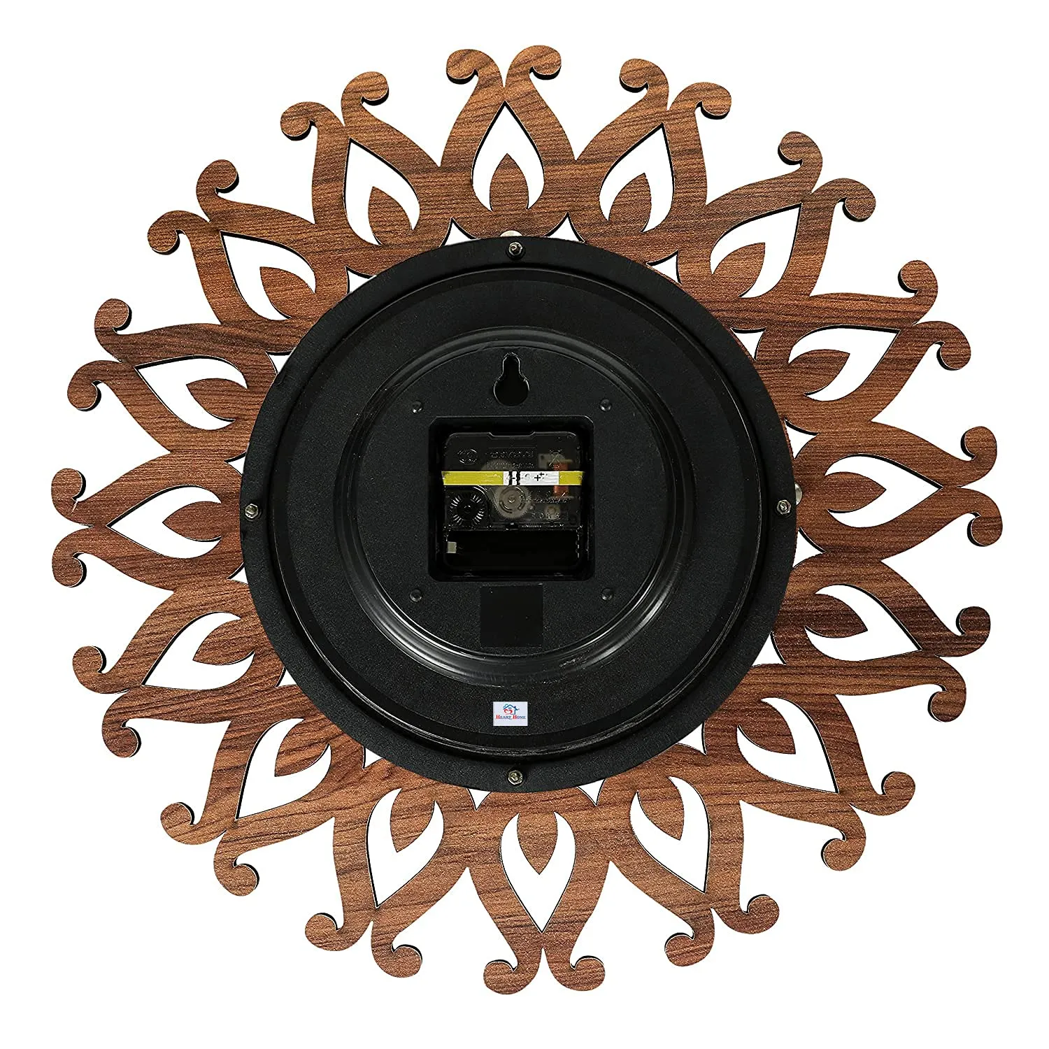 Heart Home Rangoli Design Wooden Decorative Round Wall Clock for Hall/Bedroom/Office (Light Brown)-Hs40Hearth23944
