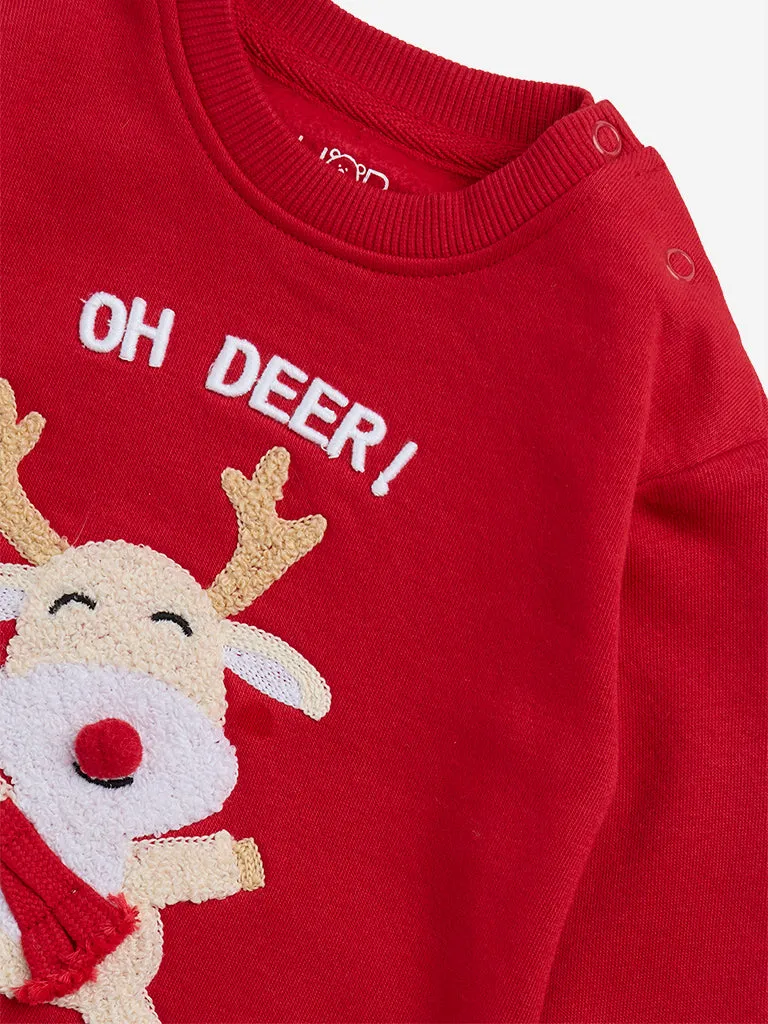 HOP Baby Red Animal Embroidered Sweatshirt