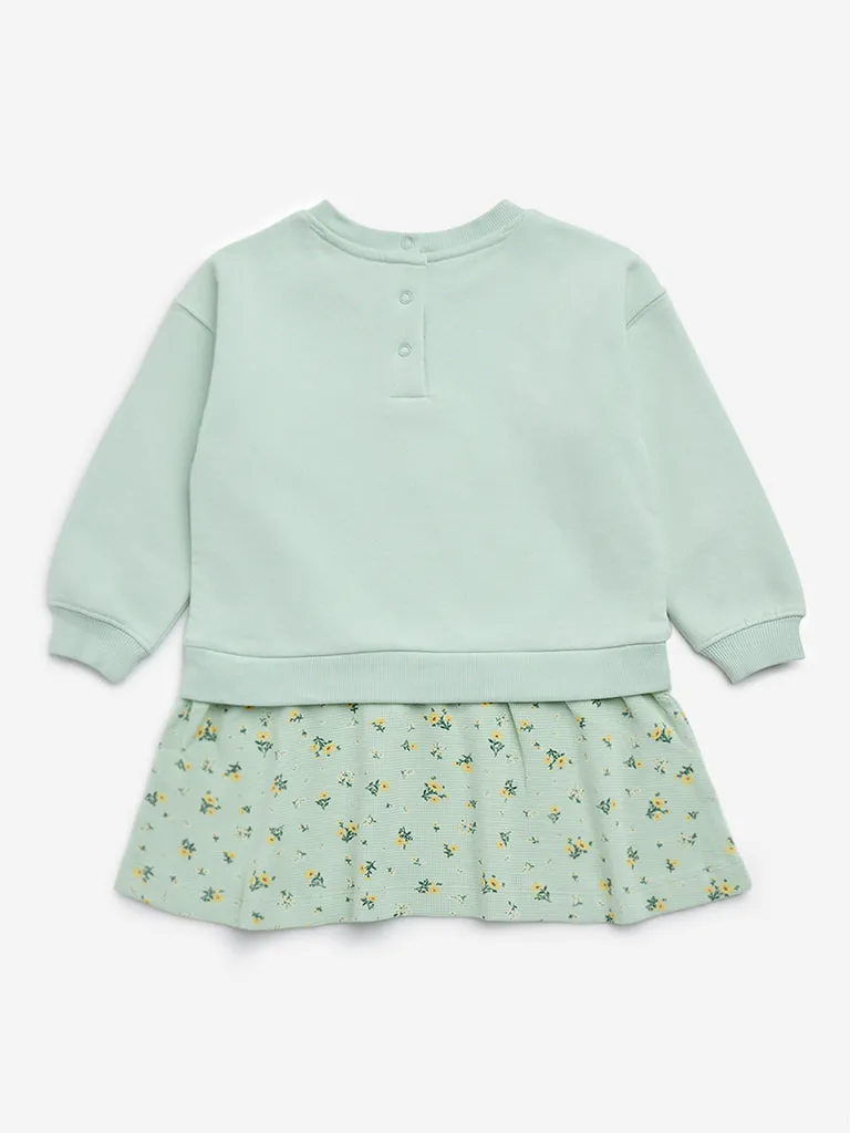 HOP Kids Mint Floral Design A-Line Dress