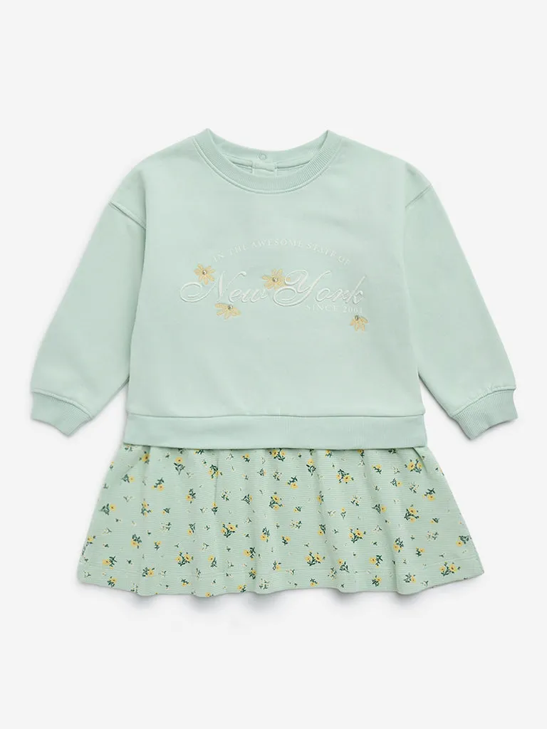 HOP Kids Mint Floral Design A-Line Dress