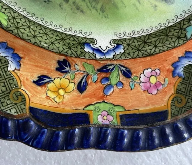Intricately Hand Painted Spode Copeland Upland Wild Game Bird Downed Turkey Plate  Enameled Clobbered