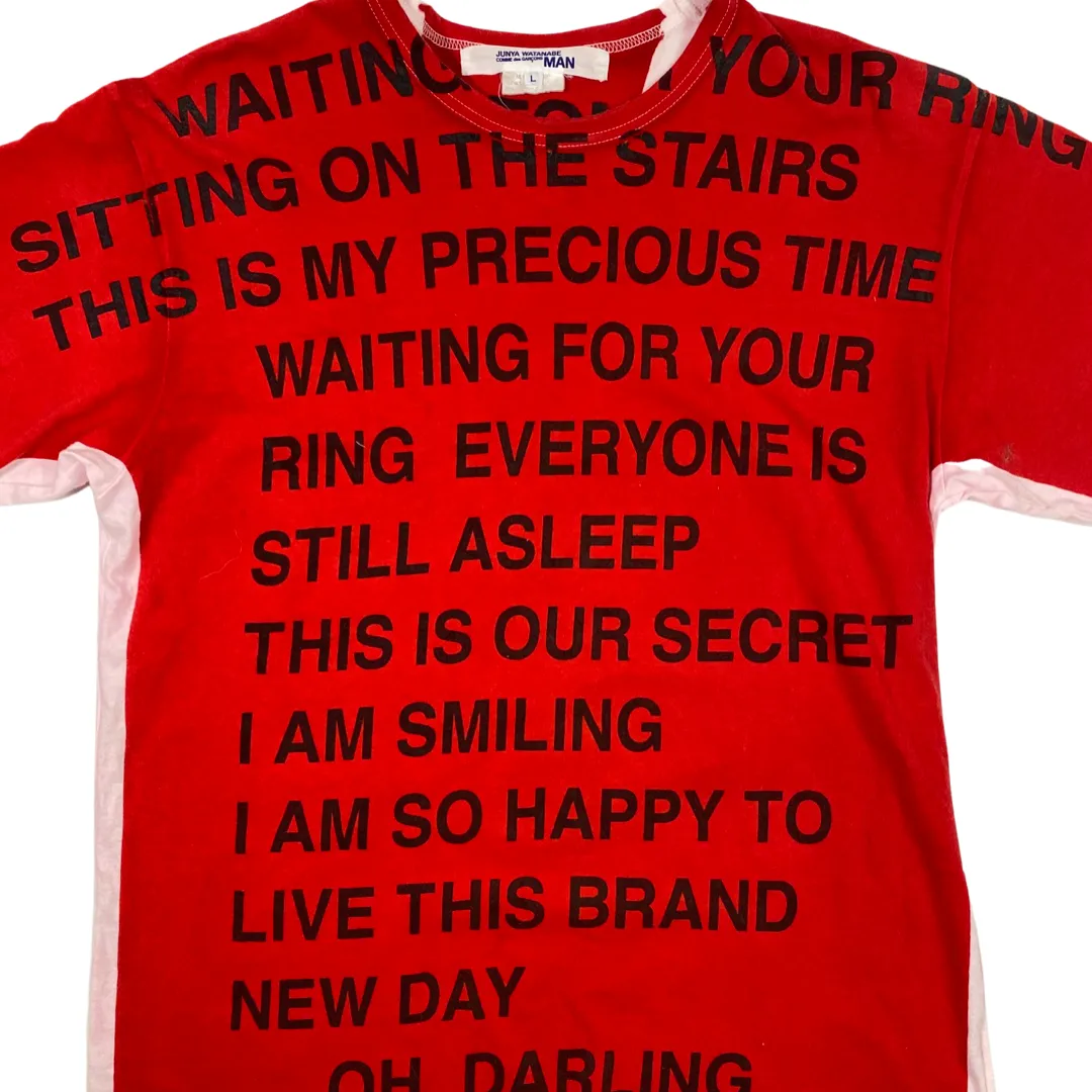 Junya Watanabe Red Poem T-shirt SS02 Sz Large