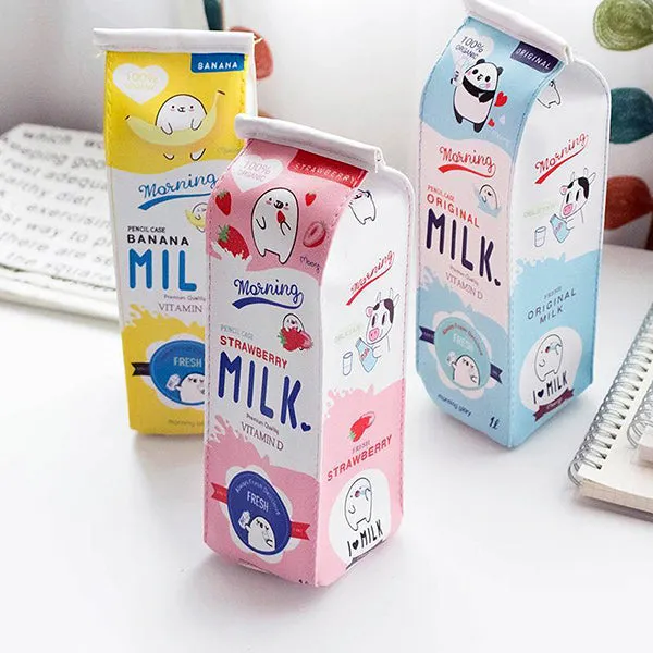 Kawaii Milk Box Zipper Cartoon Pencil Case