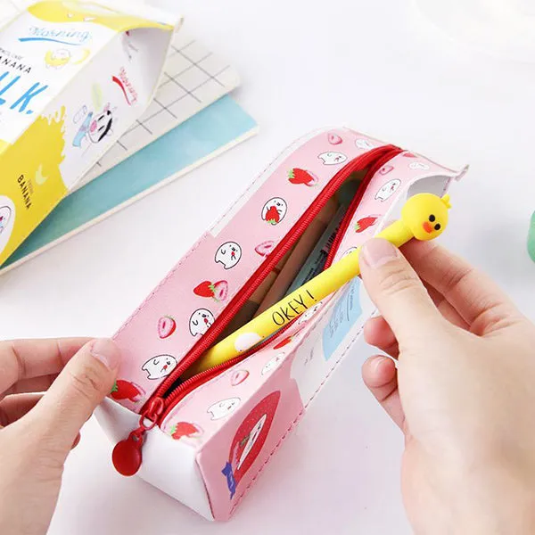 Kawaii Milk Box Zipper Cartoon Pencil Case