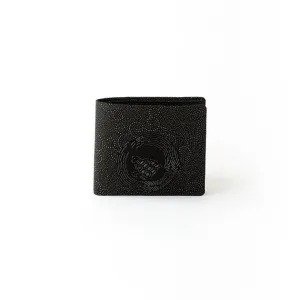 Koshu Inden Japanese Deerskin Leather with Urushi (Japanese Lacquer) Fold Wallet - Crane and Turtle / Gray-Black - ,  Made in Japan,  Japanese Leather Wallet