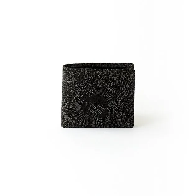 Koshu Inden Japanese Deerskin Leather with Urushi (Japanese Lacquer) Fold Wallet - Crane and Turtle / Gray-Black - ,  Made in Japan,  Japanese Leather Wallet