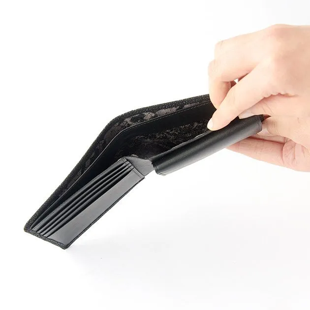 Koshu Inden Japanese Deerskin Leather with Urushi (Japanese Lacquer) Fold Wallet - Crane and Turtle / Gray-Black - ,  Made in Japan,  Japanese Leather Wallet