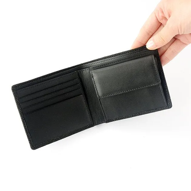 Koshu Inden Japanese Deerskin Leather with Urushi (Japanese Lacquer) Fold Wallet - Crane and Turtle / Gray-Black - ,  Made in Japan,  Japanese Leather Wallet