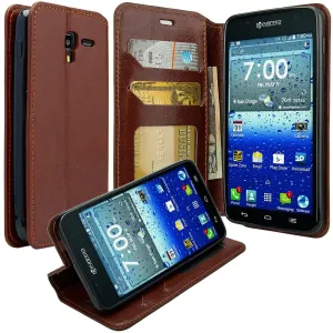 Kyocera Hydro View Wallet Case, Slim Magnetic Flip Fold[Kickstand] Pu Leather Wallet Case with ID & Credit Card Slots & Pocket for Kyocera Hydro View - Brown