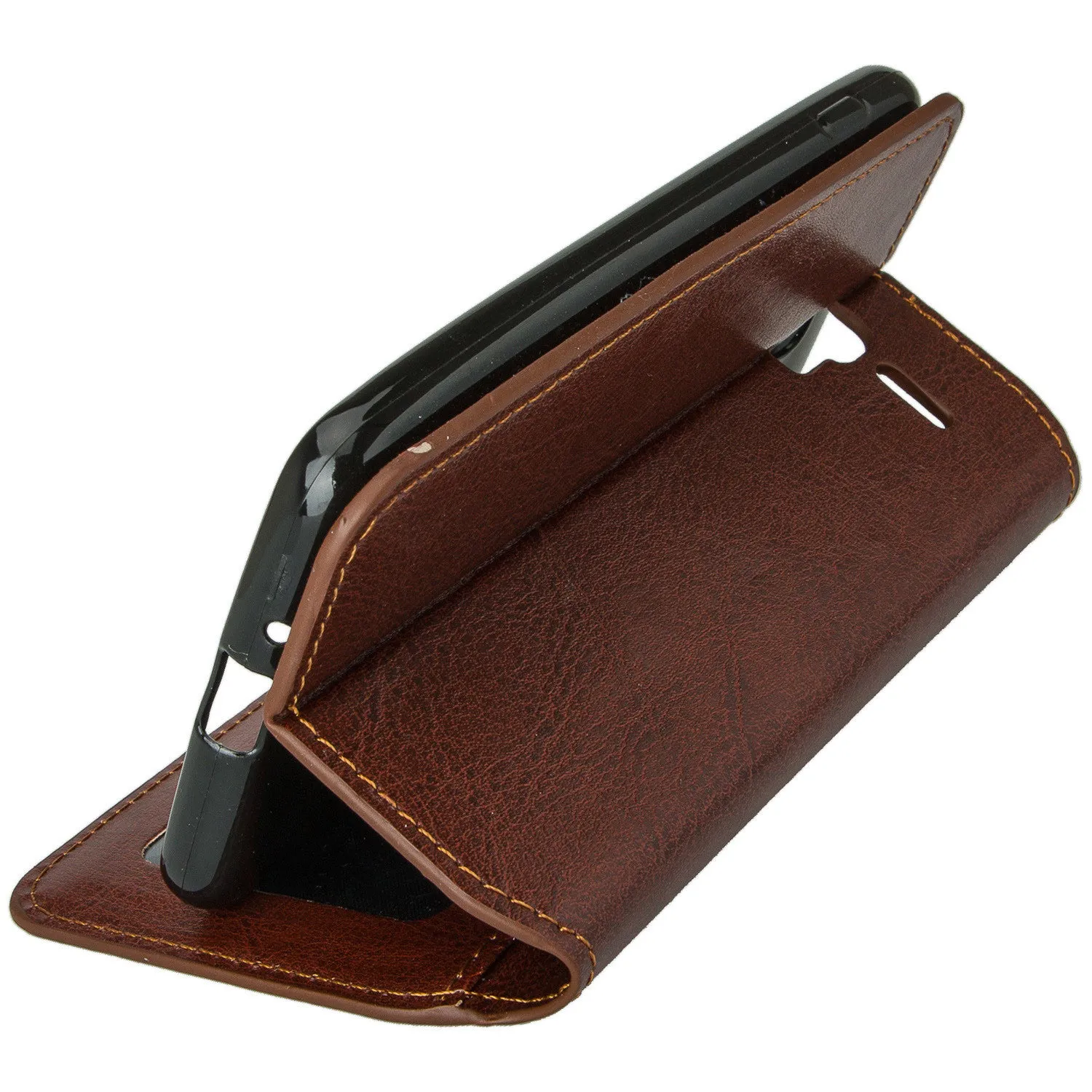 Kyocera Hydro View Wallet Case, Slim Magnetic Flip Fold[Kickstand] Pu Leather Wallet Case with ID & Credit Card Slots & Pocket for Kyocera Hydro View - Brown