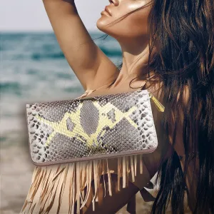 Ladies Snakeskin Purse, Grey & Gold