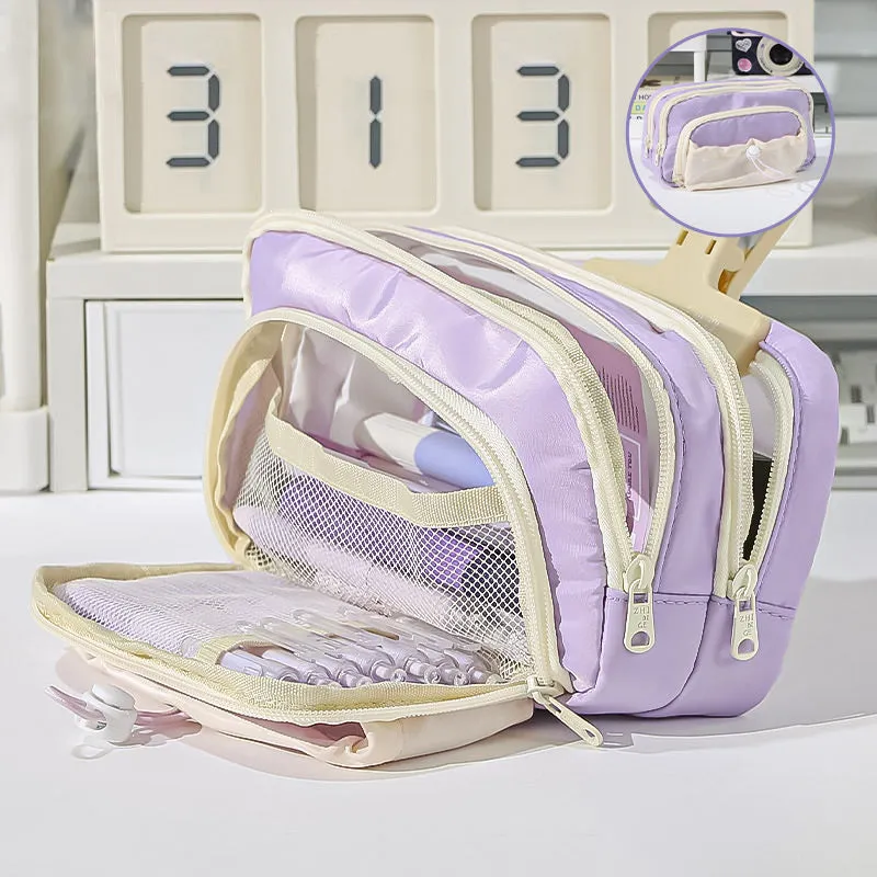 Large Pastel Triple Zippered Pencil Case