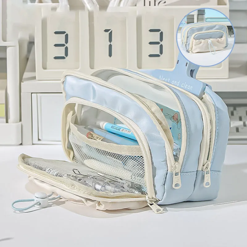 Large Pastel Triple Zippered Pencil Case