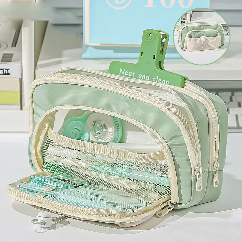 Large Pastel Triple Zippered Pencil Case