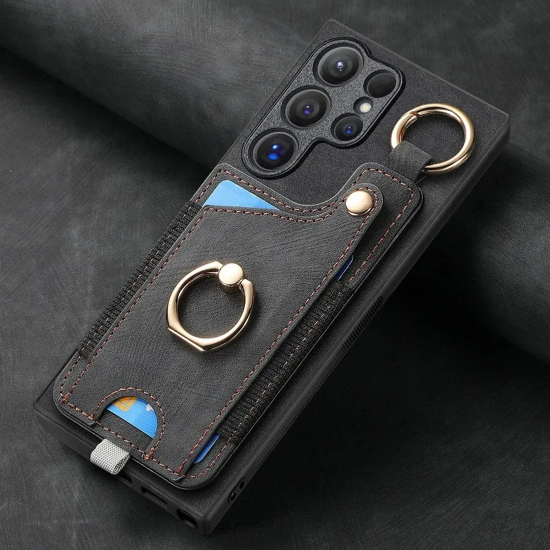 Leather Ring Holder Phone Case With Wallet Card Slot For Samsung Galaxy S24 S23