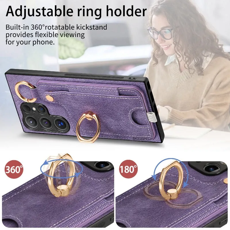 Leather Ring Holder Phone Case With Wallet Card Slot For Samsung Galaxy S24 S23