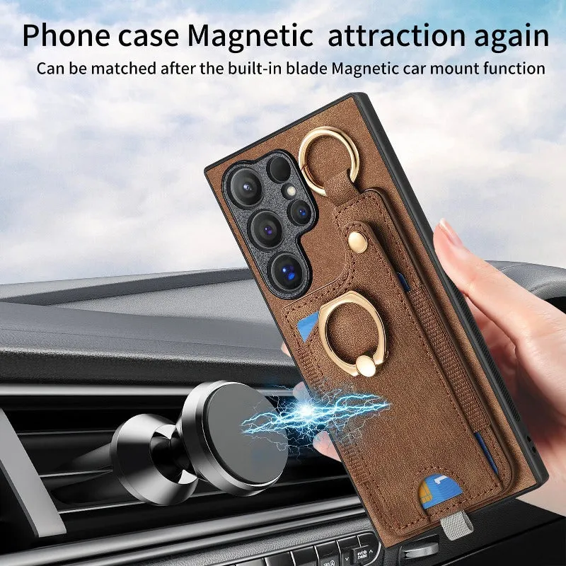 Leather Ring Holder Phone Case With Wallet Card Slot For Samsung Galaxy S24 S23