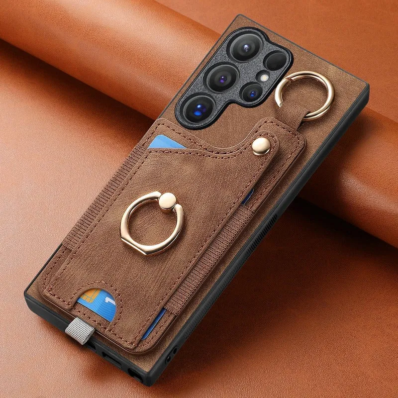 Leather Ring Holder Phone Case With Wallet Card Slot For Samsung Galaxy S24 S23