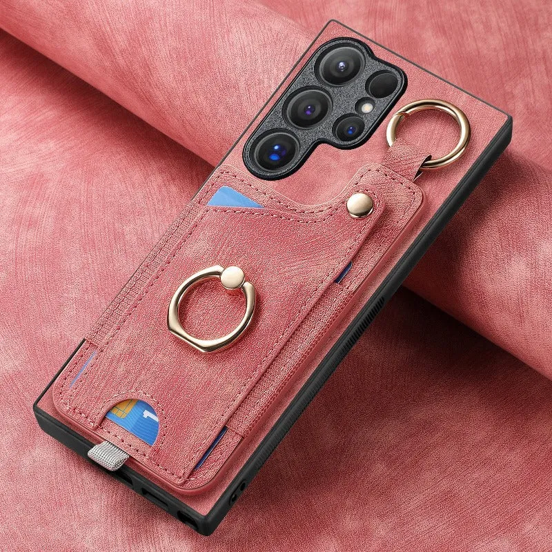 Leather Ring Holder Phone Case With Wallet Card Slot For Samsung Galaxy S24 S23