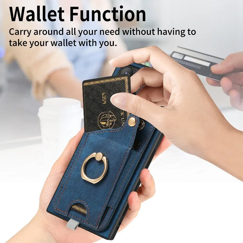 Leather Ring Holder Phone Case With Wallet Card Slot For Samsung Galaxy S24 S23