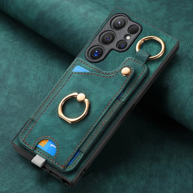 Leather Ring Holder Phone Case With Wallet Card Slot For Samsung Galaxy S24 S23