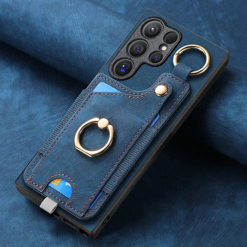 Leather Ring Holder Phone Case With Wallet Card Slot For Samsung Galaxy S24 S23
