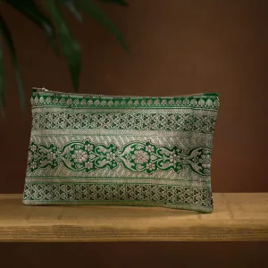 Luxury Upcycled Brocade Sari Clutch Purse, Emerald Green