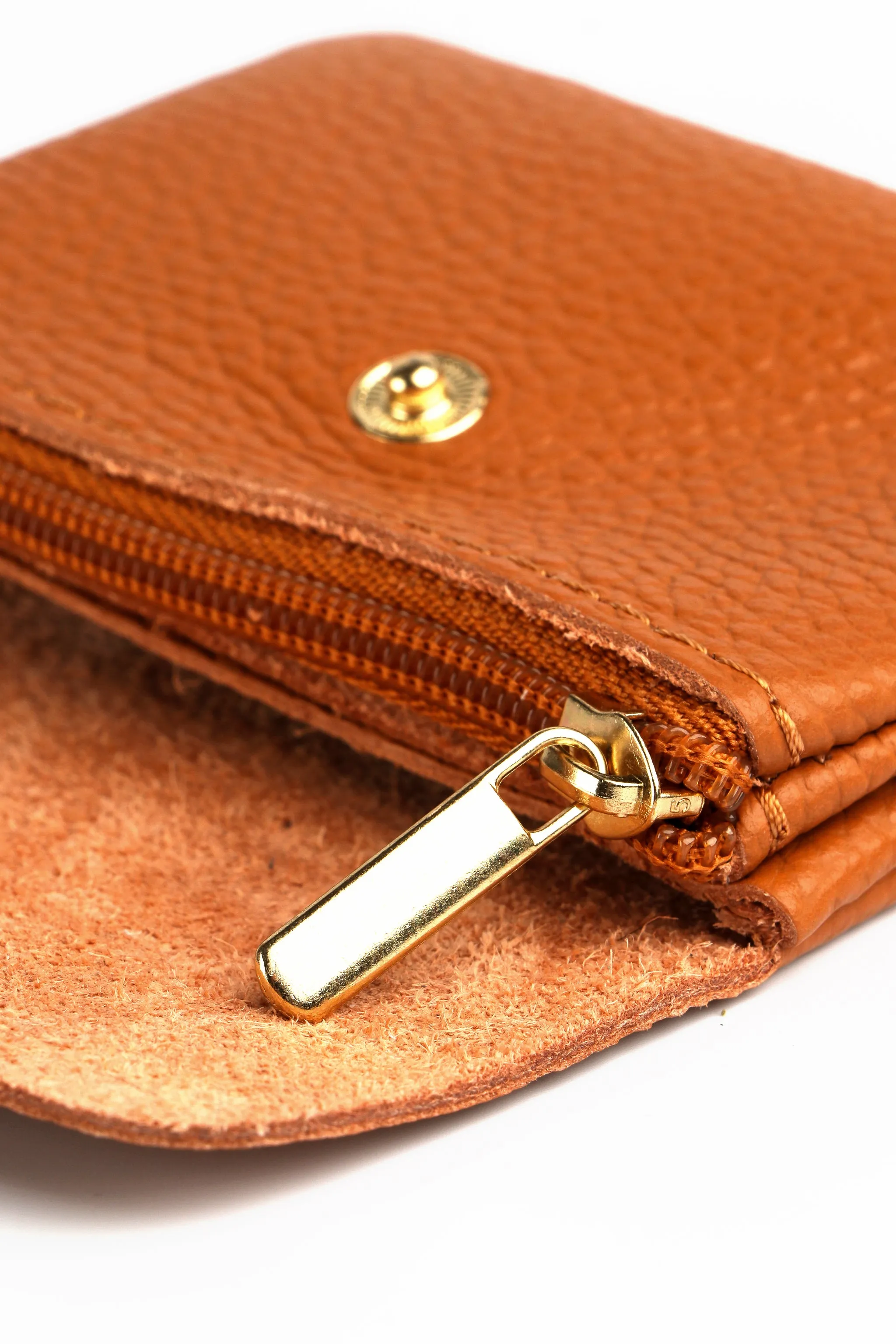 Macie Italian Leather Small Coin Purse - Tan, Pebbled