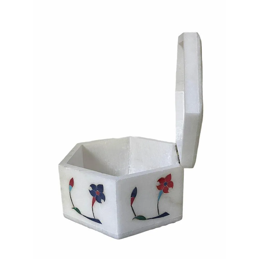 Marble Inlay Hexagonal Trinket Box