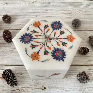 Marble Inlay Hexagonal Trinket Box