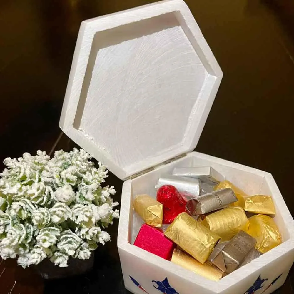 Marble Inlay Hexagonal Trinket Box