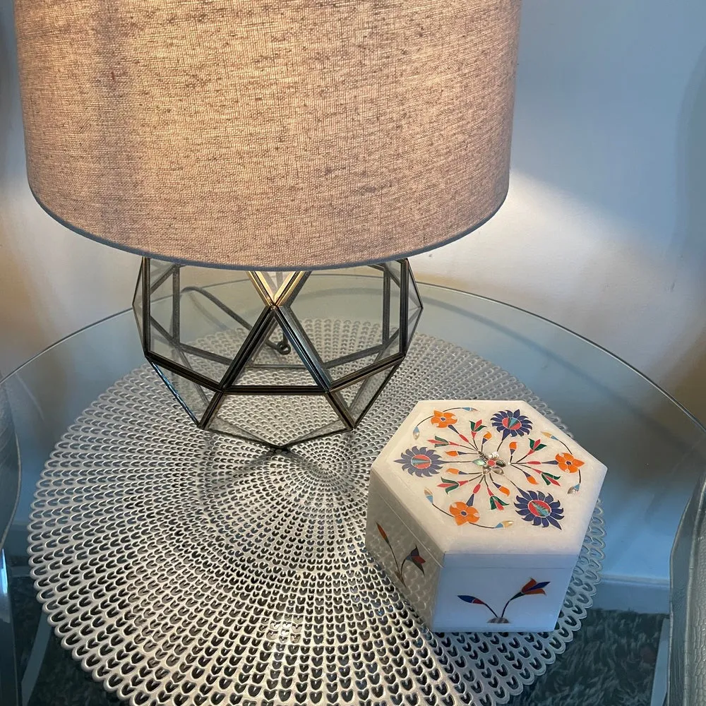 Marble Inlay Hexagonal Trinket Box