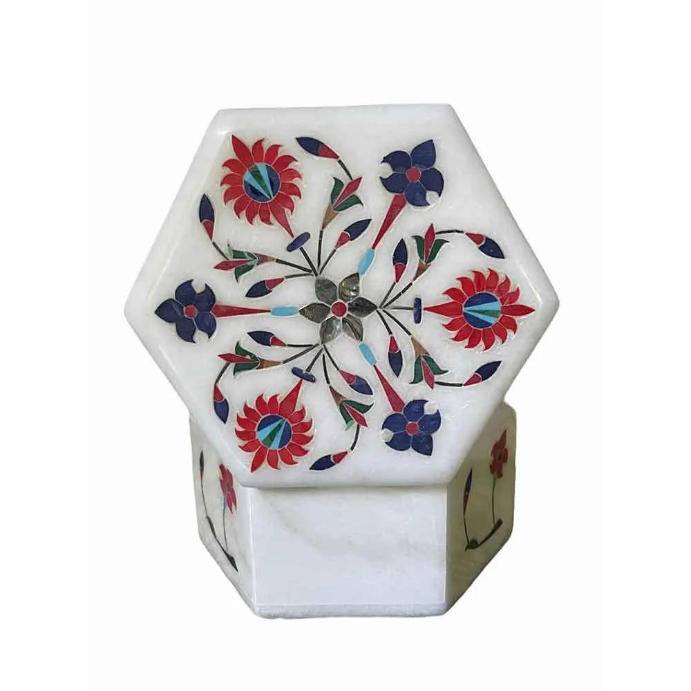 Marble Inlay Hexagonal Trinket Box