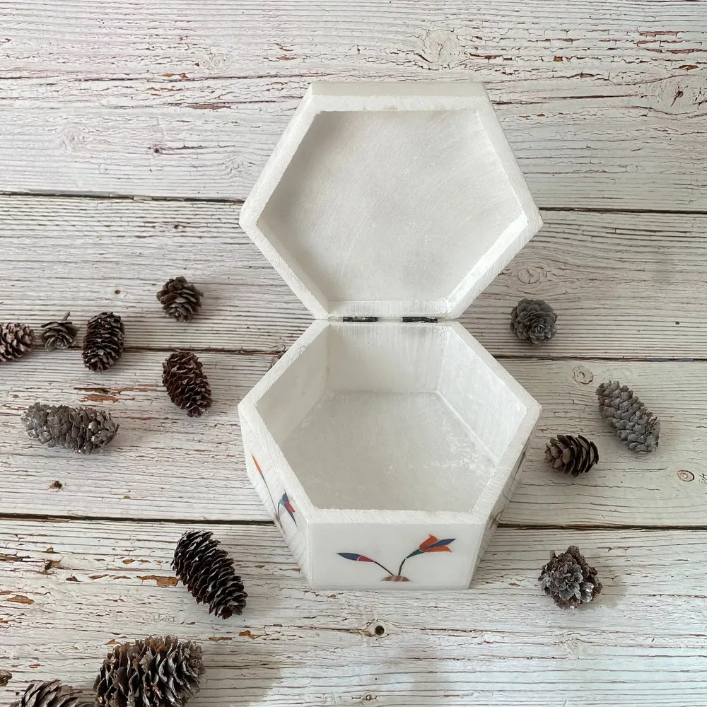 Marble Inlay Hexagonal Trinket Box