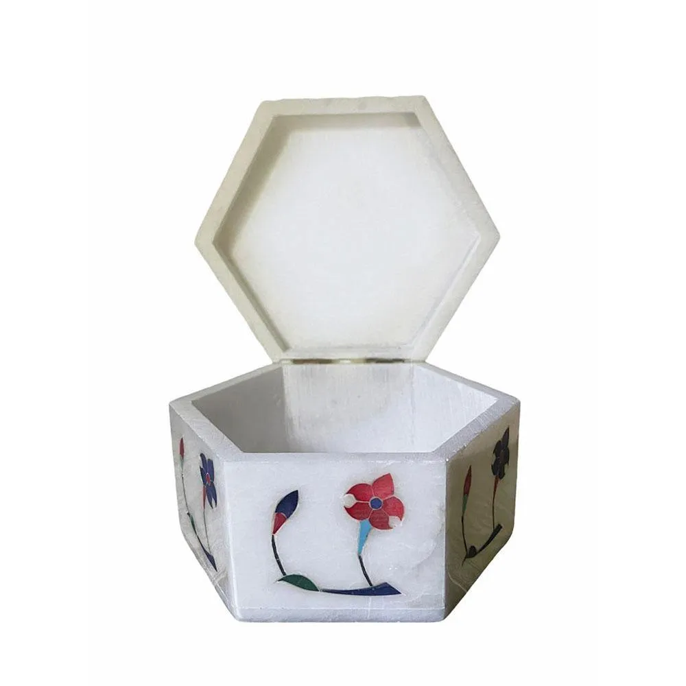 Marble Inlay Hexagonal Trinket Box