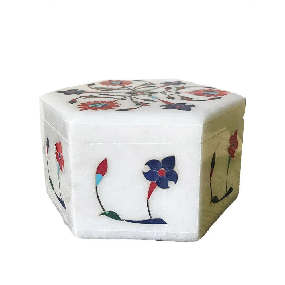 Marble Inlay Hexagonal Trinket Box