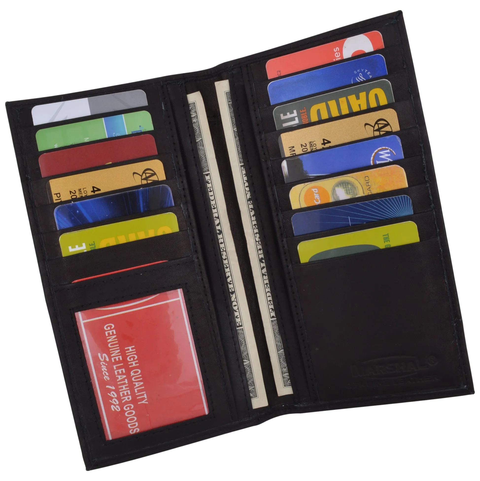 Marshal Men's Leather Long Wallet Pockets ID Card Clutch Bifold Purse