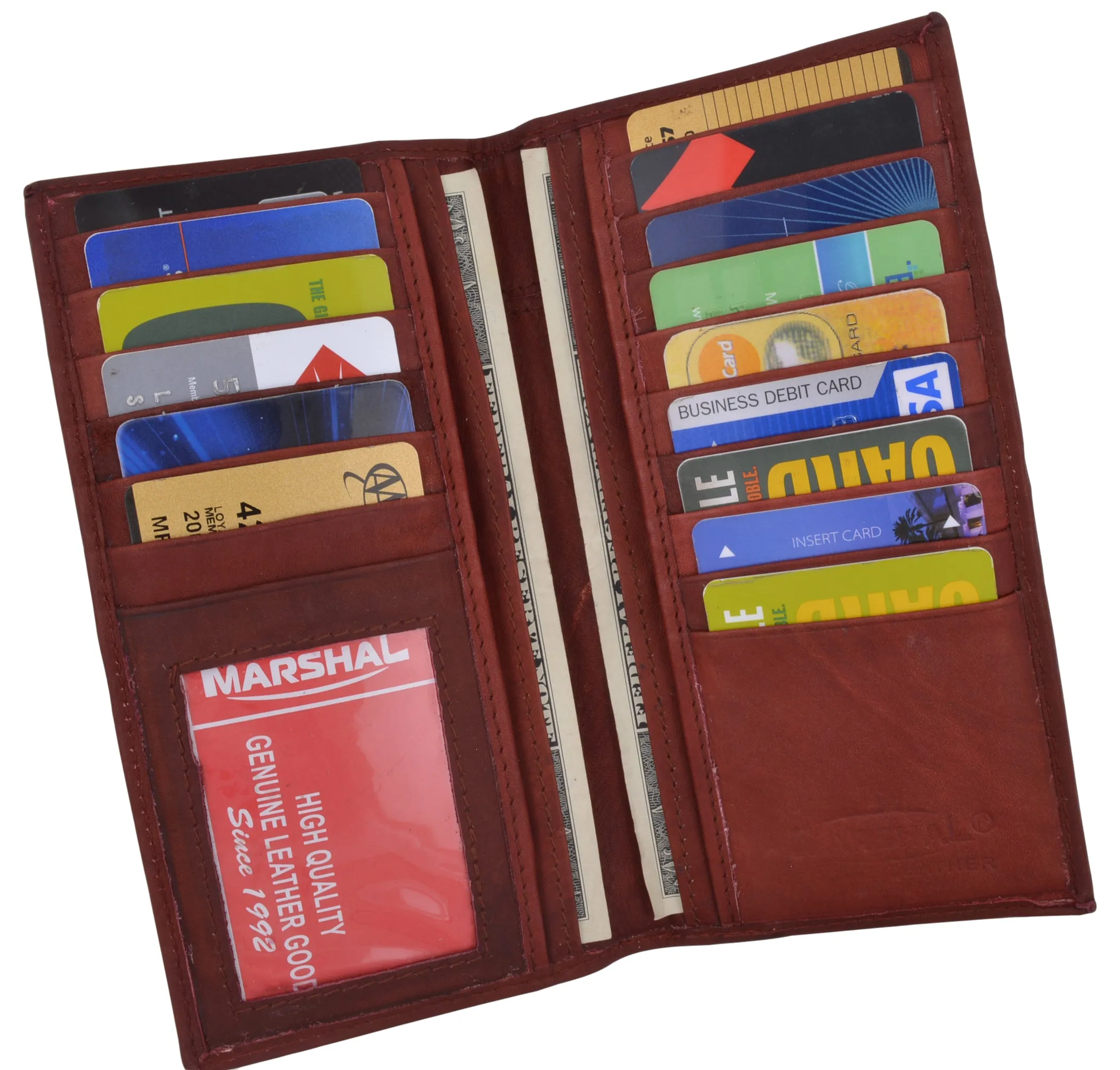Marshal Men's Leather Long Wallet Pockets ID Card Clutch Bifold Purse