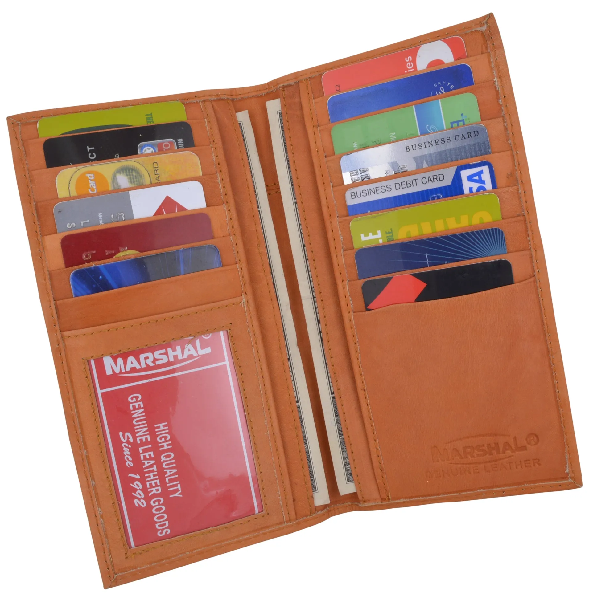 Marshal Men's Leather Long Wallet Pockets ID Card Clutch Bifold Purse