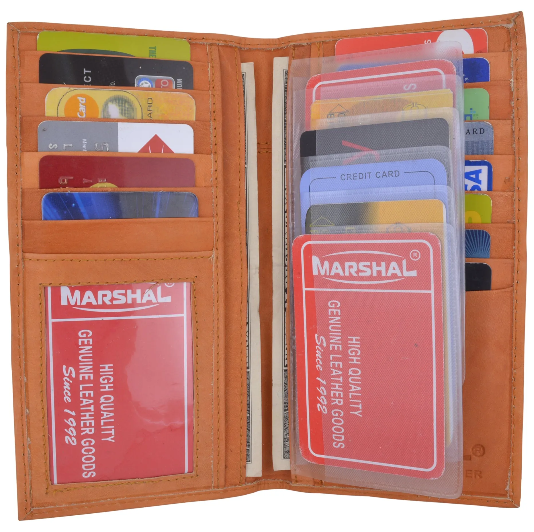 Marshal Men's Leather Long Wallet Pockets ID Card Clutch Bifold Purse