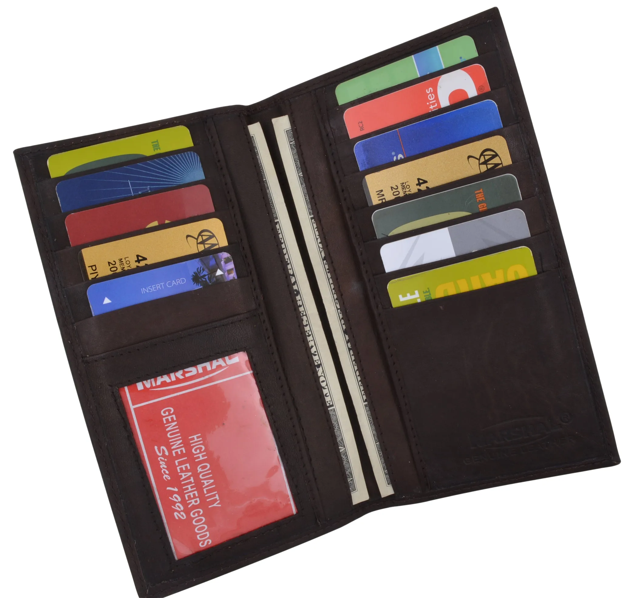 Marshal Men's Leather Long Wallet Pockets ID Card Clutch Bifold Purse