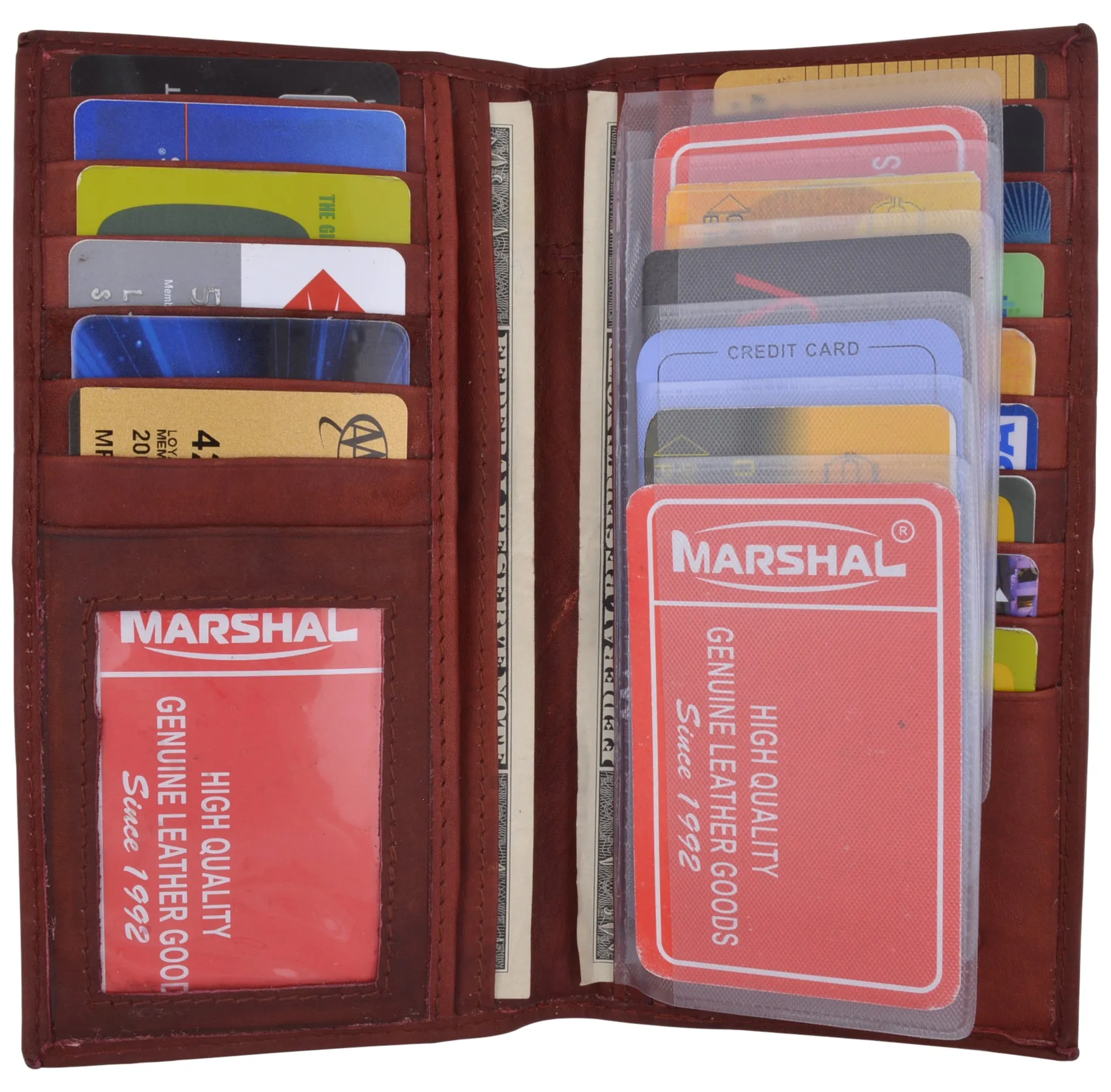 Marshal Men's Leather Long Wallet Pockets ID Card Clutch Bifold Purse